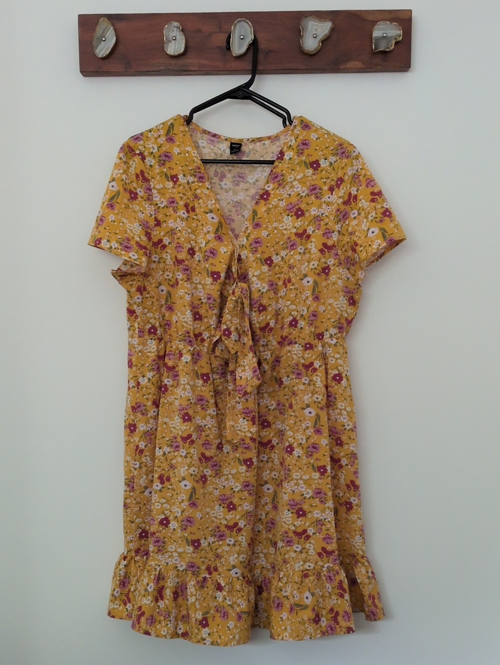 Floral Tie-Front Mini Dress in Mustard Yellow